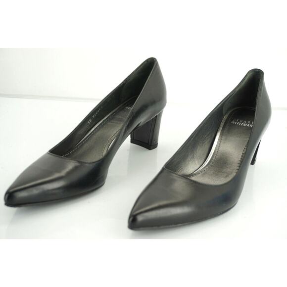 Stuart Weitzman Black Leather Classic Pointy Toe Heels Pumps SZ 8.5 Narrow $385 - Picture 11 of 12